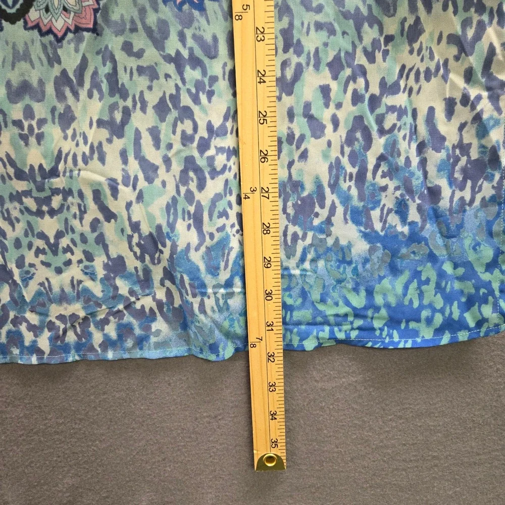 Chicos Embellished Tunic Coastal Sheer‎ Sz 3 16/18 Turquoise Blue Paisley Animal